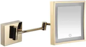 Square Vanity Cosmetic Mirror Wall Mount 3X Magnification Extendable for Shaving in Bedroom(Gold)