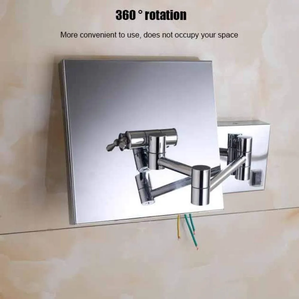Square Vanity Cosmetic Mirror Wall Mount 3X Magnification Extendable for Shaving in Bedroom(Silver)