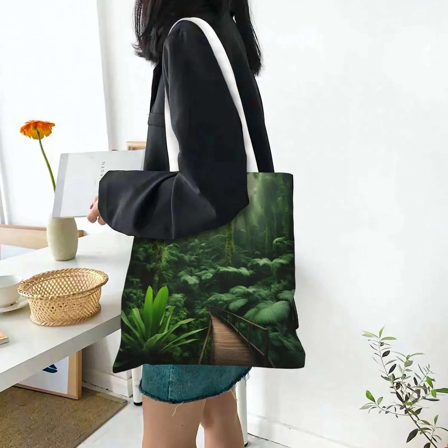 SSIMOO Tropical Rainforest Fashion Canvas Tote Bag-Personalized Handbag,Multifunctional Bag,Elegant And Minimalist