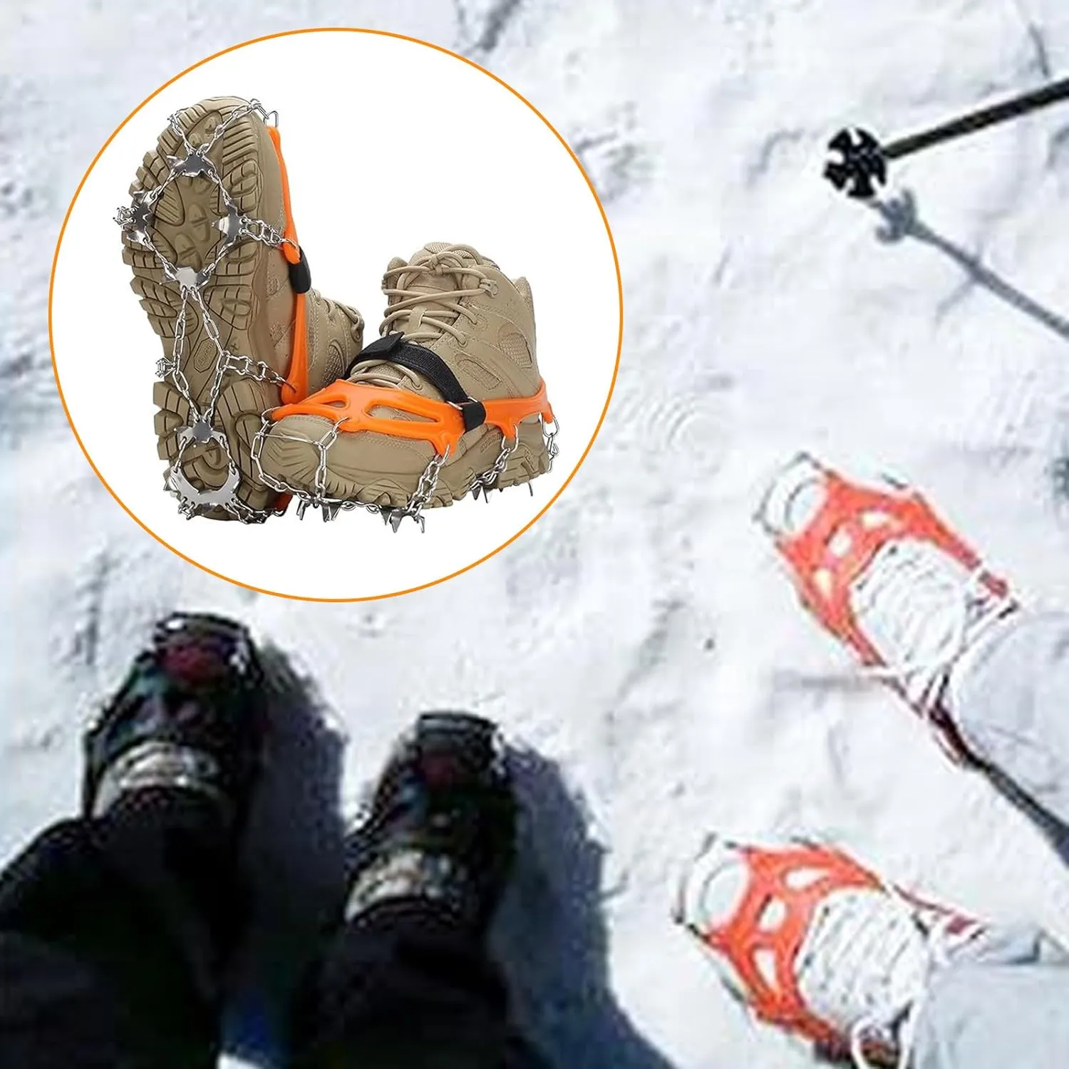 Stainless Steels Ice Grippers Spikes Outdoor 18/19 Tooth Ice Claw Spikes Chain Ice Grasping Skiing Claw