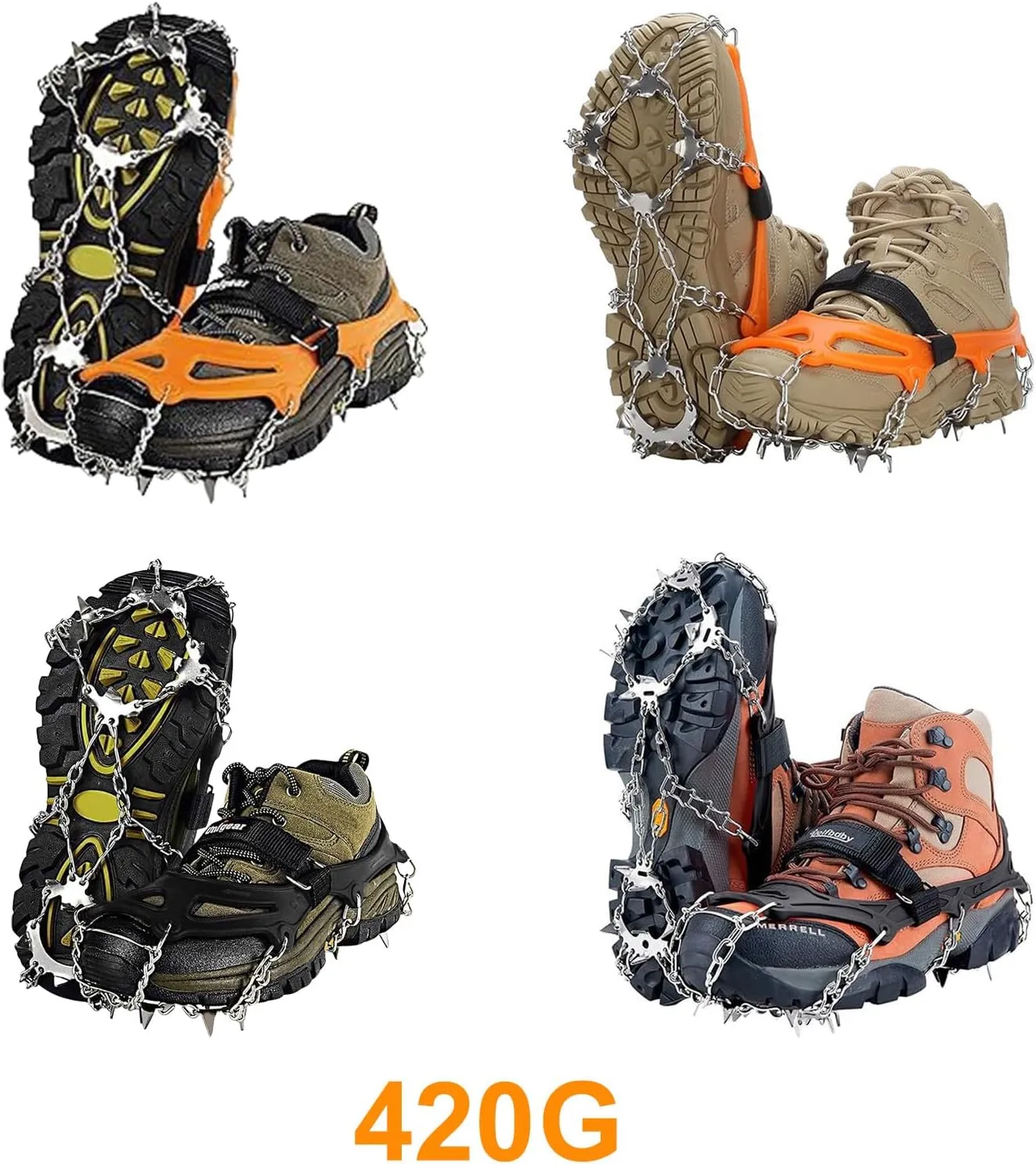 Stainless Steels Ice Grippers Spikes Outdoor 18/19 Tooth Ice Claw Spikes Chain Ice Grasping Skiing Claw