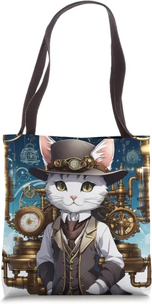 Steampunk Anime Manga Cat Machine Alchemist Cat Stuff Print Tote Bag
