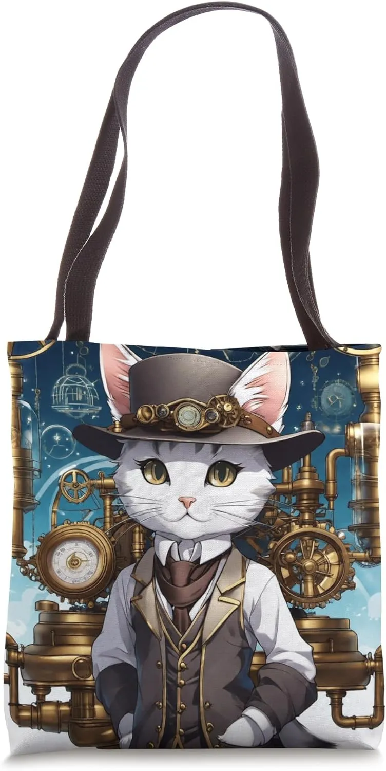 Steampunk Anime Manga Cat Machine Alchemist Cat Stuff Print Tote Bag