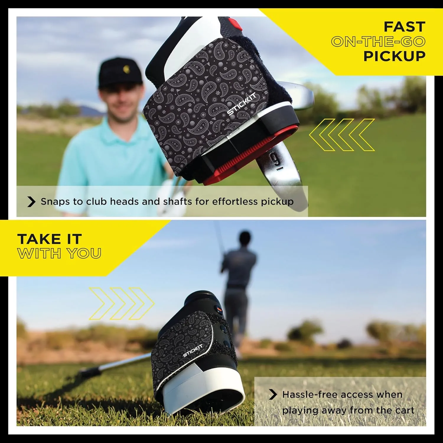 STICKIT Magnetic Rangefinder Strap | Strong Magnet Securely Holds to Golf Carts and Golf Clubs for Easy Access | Slim, Form Fitting, Size Adjustable