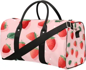 Strawberry Leaves Travel Duffel Bag for Women Men Waterproof Foldable Overnight Weekender Bag Large Capacity Sports Gym Bag