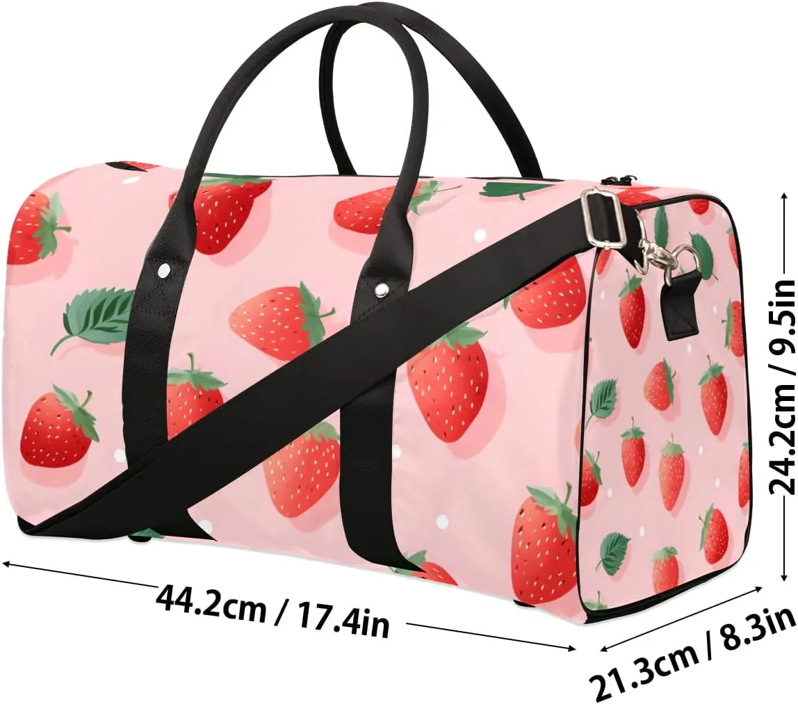 Strawberry Leaves Travel Duffel Bag for Women Men Waterproof Foldable Overnight Weekender Bag Large Capacity Sports Gym Bag