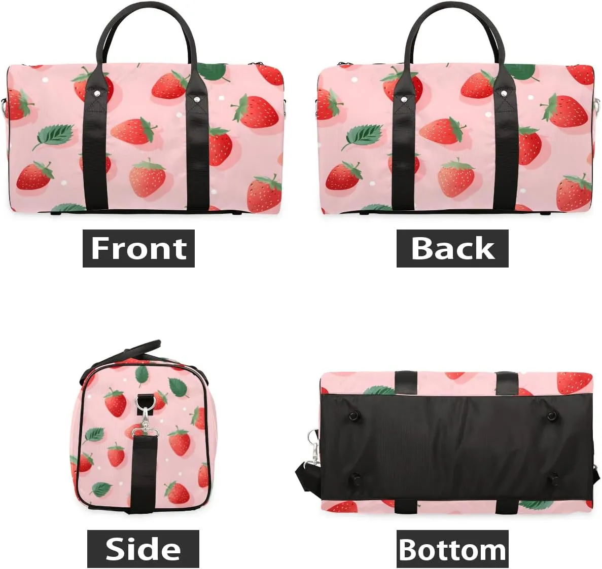 Strawberry Leaves Travel Duffel Bag for Women Men Waterproof Foldable Overnight Weekender Bag Large Capacity Sports Gym Bag