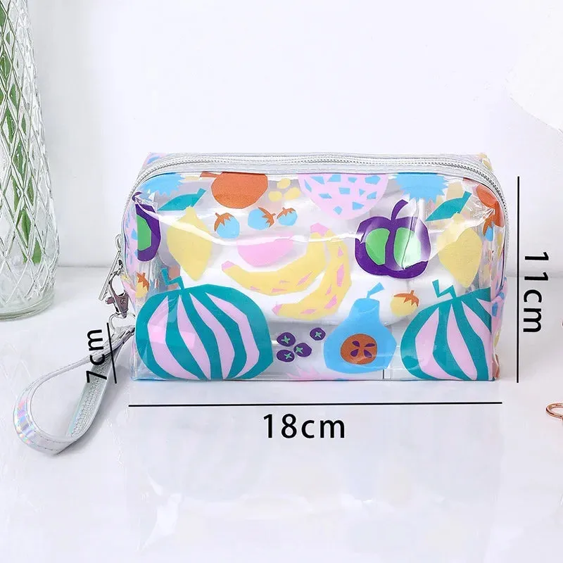 Strawberry/Butterfly/Fruit Print Transparent  PVC Cosmetic Bag Good For Travel