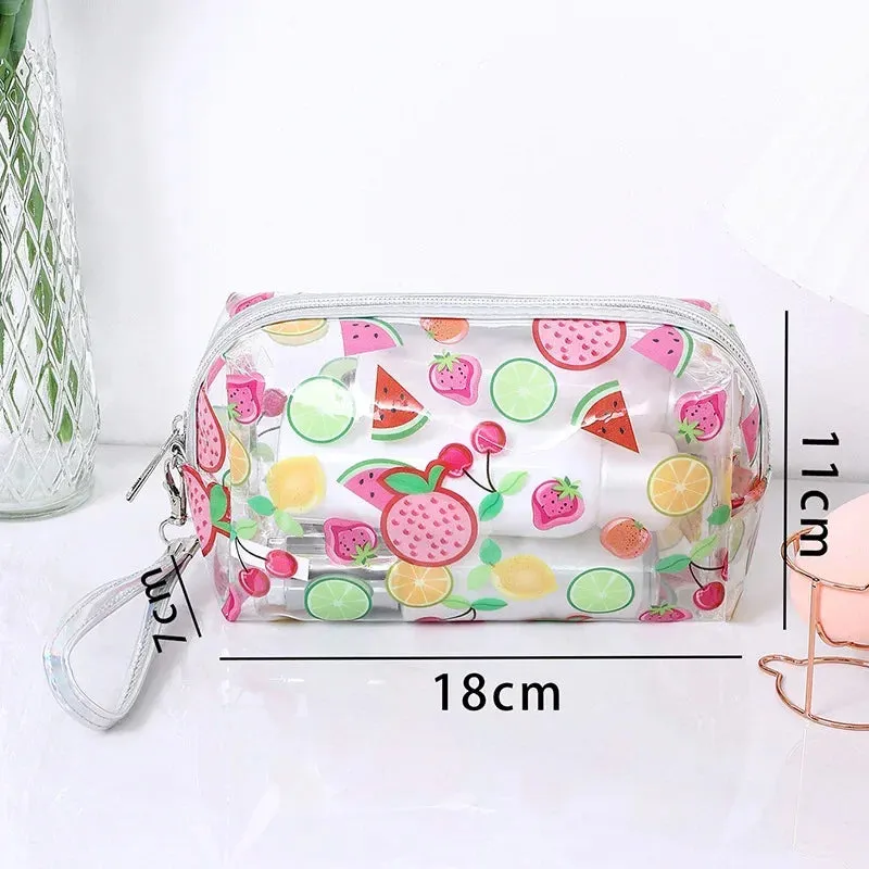 Strawberry/Butterfly/Fruit Print Transparent  PVC Cosmetic Bag Good For Travel