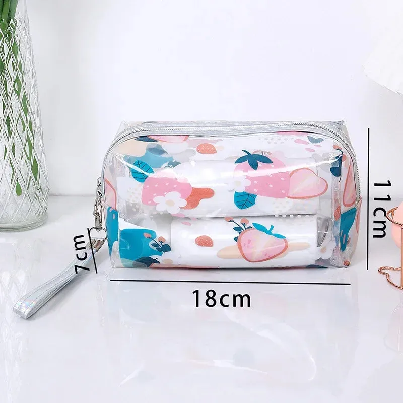 Strawberry/Butterfly/Fruit Print Transparent  PVC Cosmetic Bag Good For Travel