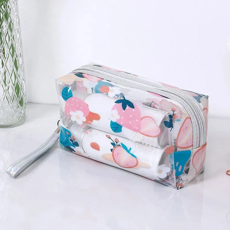 Strawberry/Butterfly/Fruit Print Transparent  PVC Cosmetic Bag Good For Travel