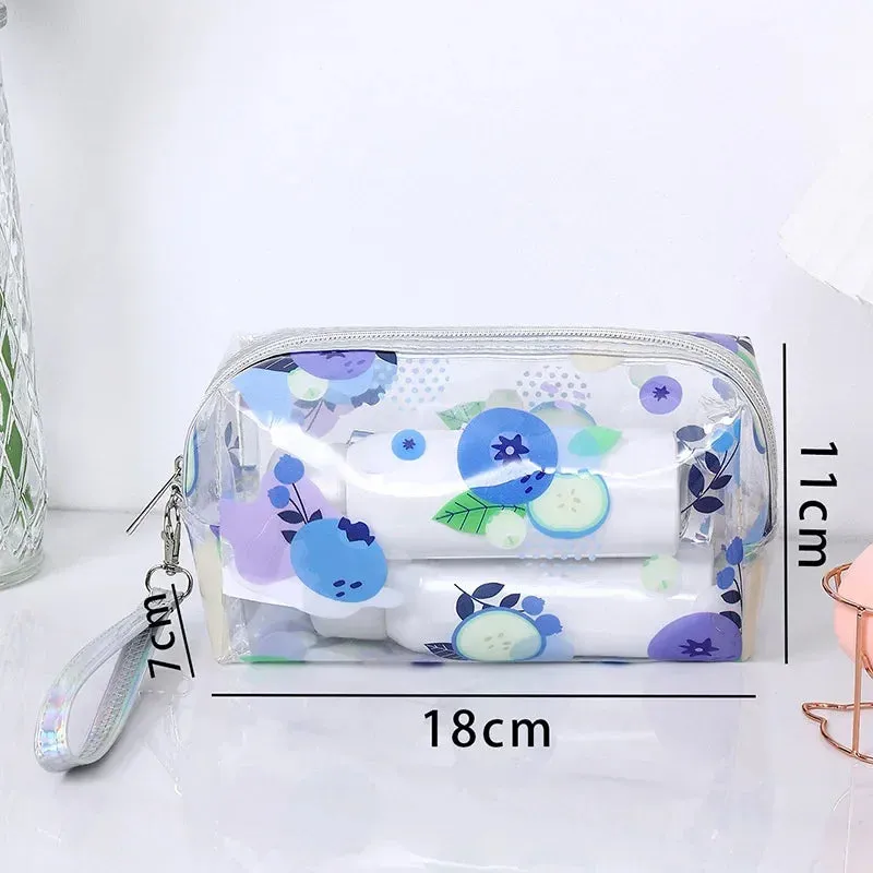 Strawberry/Butterfly/Fruit Print Transparent  PVC Cosmetic Bag Good For Travel