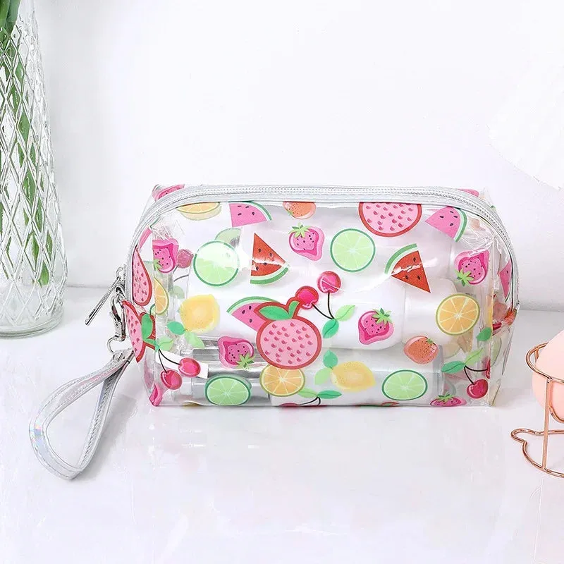Strawberry/Butterfly/Fruit Print Transparent  PVC Cosmetic Bag Good For Travel