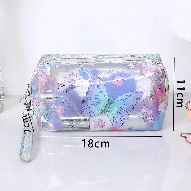 Strawberry/Butterfly/Fruit Print Transparent  PVC Cosmetic Bag Good For Travel