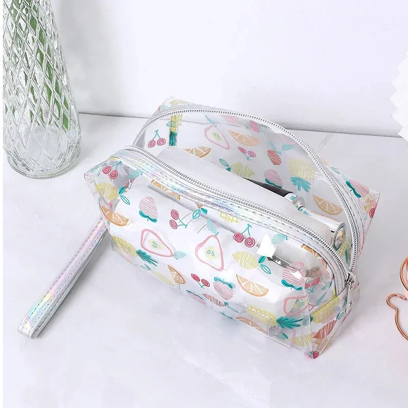 Strawberry/Butterfly/Fruit Print Transparent  PVC Cosmetic Bag Good For Travel