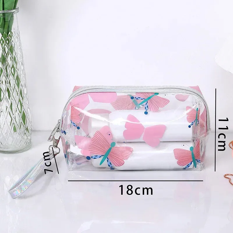 Strawberry/Butterfly/Fruit Print Transparent  PVC Cosmetic Bag Good For Travel