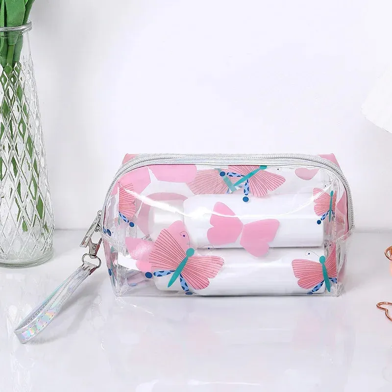 Strawberry/Butterfly/Fruit Print Transparent  PVC Cosmetic Bag Good For Travel