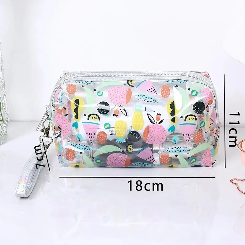 Strawberry/Butterfly/Fruit Print Transparent  PVC Cosmetic Bag Good For Travel