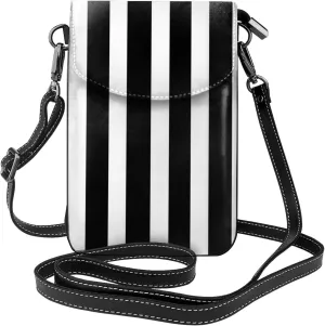 stripes black white Prints Leather Crossbody Flap Phone Bag - Versatile Gift for Women Walking, Camping, Shopping, and Travel