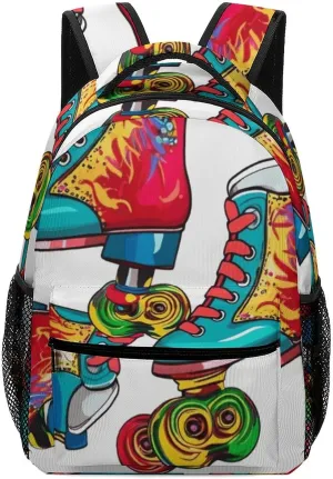 Stylish Backpack, Colorful Roller Skates Print Durable Backpack Travel Backpack Hiking Backpack Ergonomic Backpack Comfortable Backpack