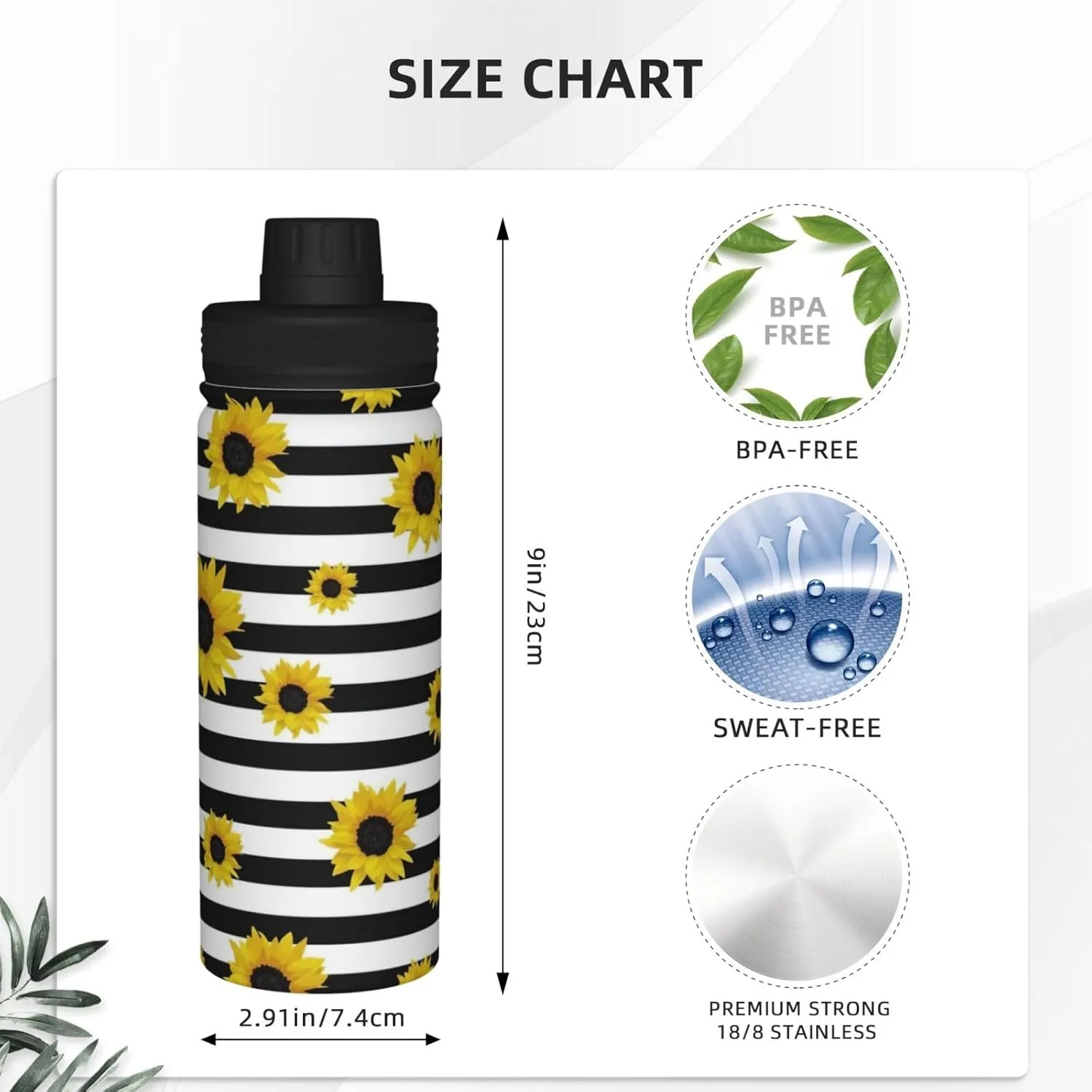 Stylish Sunflowers 18oz Sports Insulated Bottle For Outdoor Activities,Your Ideal Companion Staying Hydrated