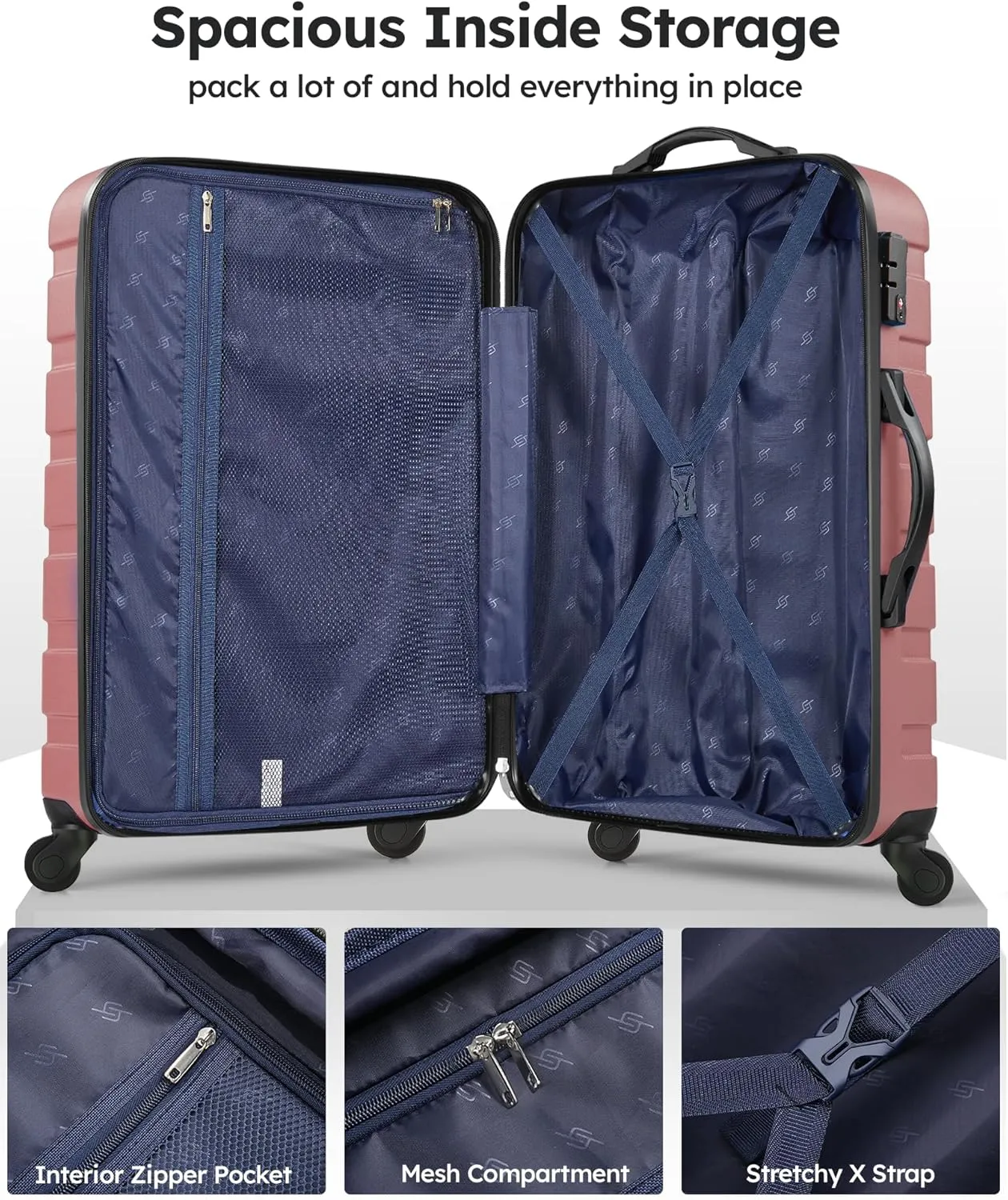 Suitour 3 piece Luggage Sets with Spinner Wheels,Hard Shell luggage sets for Women,20 24 28 inch Travel Luggage