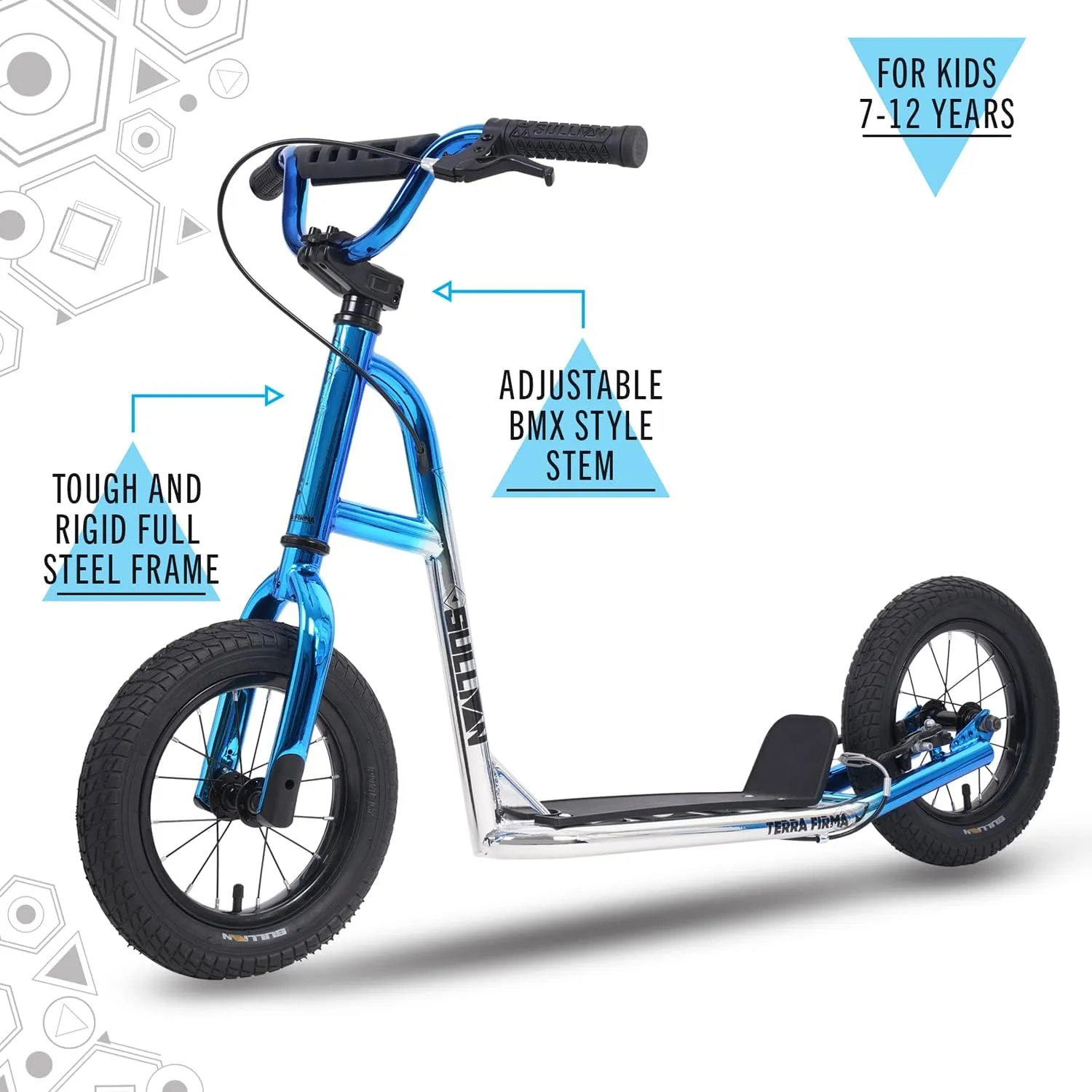 Sullivan Terra Firma Youth Scooter | All Terrain Scooter BMX Style with 12 Inch Wheels for Ages 6-12 | Adjustable Stem Kick Scooter with Rear V-Brake, Max-Weight 176 lbs