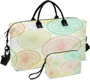 Summer Lemon Vein Travel Duffel Bag, Shoulder Weekender Overnight Bags - Large Gym Bag with Wet Pocket