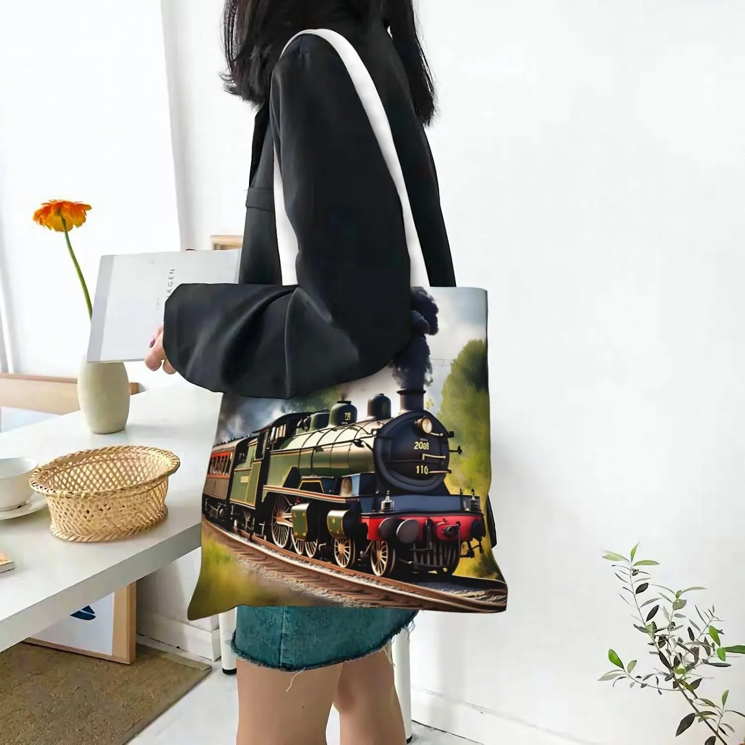 Summer Sunflower Canvas Tote Bags For Women Handbag Tote Purse,Canvas Crossbody Bag For Office, Travel, School