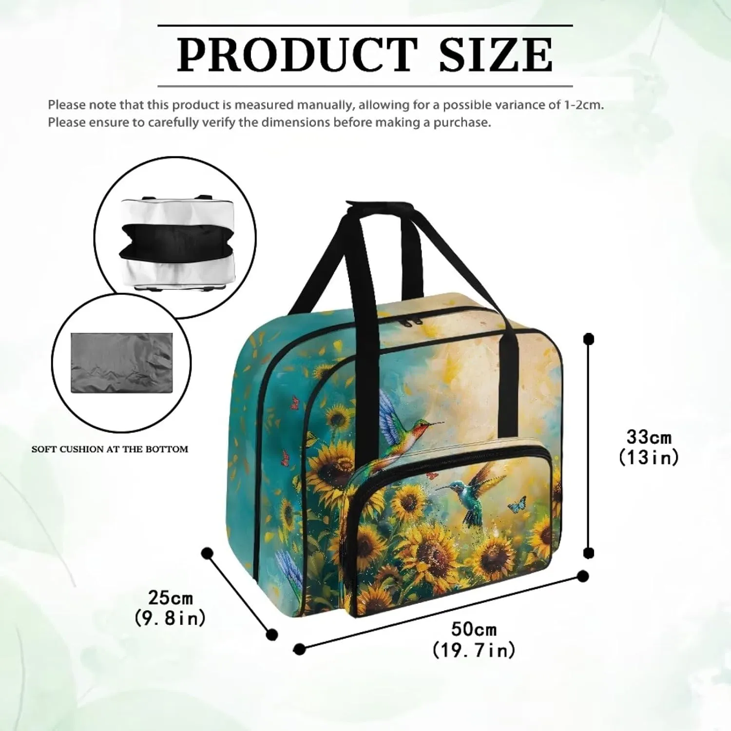 Sunflower Hummingbird Butterfly Sewing Machine Case, Universal Travel Bag，Lightweight Dust proof Compatible for Most Standard Sewing Machines