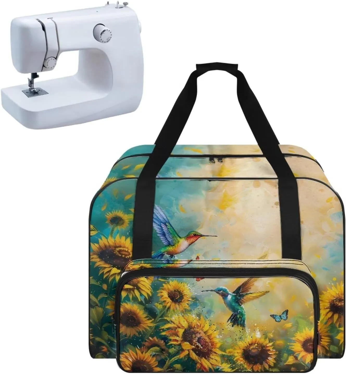 Sunflower Hummingbird Butterfly Sewing Machine Case, Universal Travel Bag，Lightweight Dust proof Compatible for Most Standard Sewing Machines