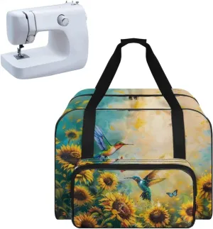 Sunflower Hummingbird Butterfly Sewing Machine Case, Universal Travel Bag，Lightweight Dust proof Compatible for Most Standard Sewing Machines