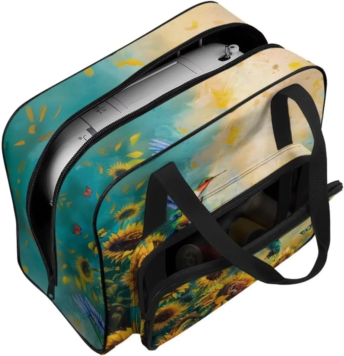 Sunflower Hummingbird Butterfly Sewing Machine Case, Universal Travel Bag，Lightweight Dust proof Compatible for Most Standard Sewing Machines
