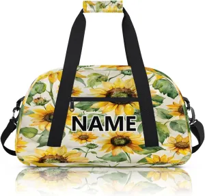 Sunflower Mini Gym Bag 18 inch for Women Men Waterproof Custom Yellow Flower Floral Travel Duffel Bag Carry On Overnight Tote Nurse Bag for Work Fitness Hiking