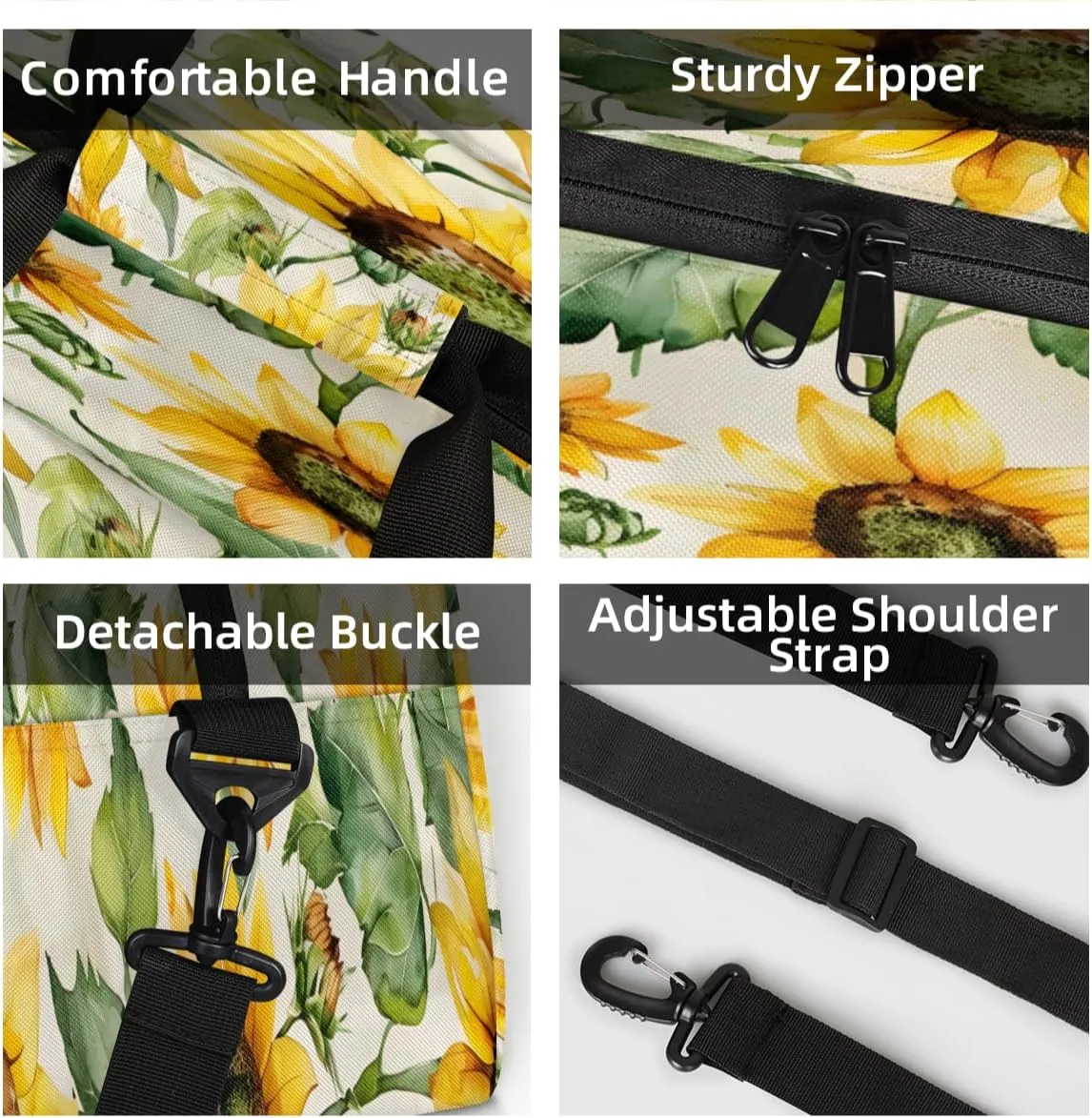 Sunflower Mini Gym Bag 18 inch for Women Men Waterproof Custom Yellow Flower Floral Travel Duffel Bag Carry On Overnight Tote Nurse Bag for Work Fitness Hiking