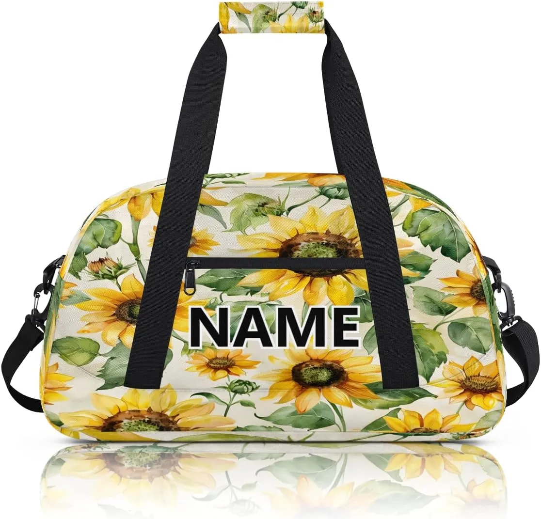 Sunflower Mini Gym Bag 18 inch for Women Men Waterproof Custom Yellow Flower Floral Travel Duffel Bag Carry On Overnight Tote Nurse Bag for Work Fitness Hiking