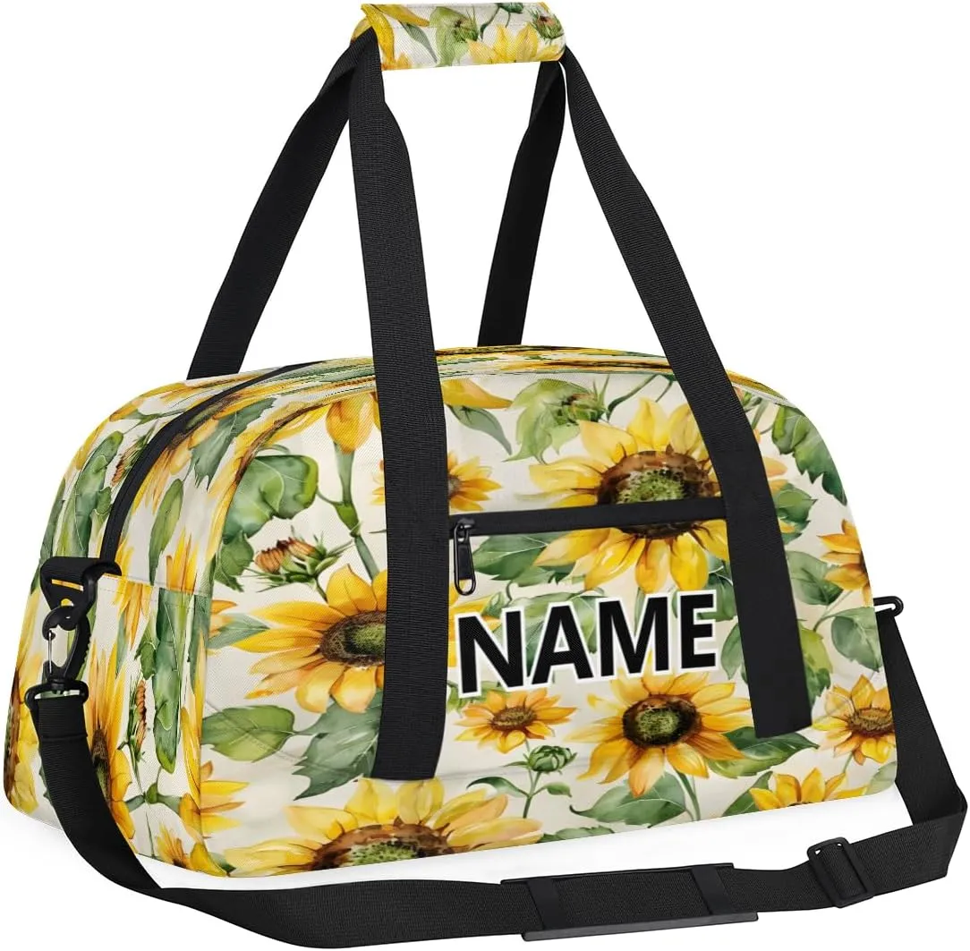 Sunflower Mini Gym Bag 18 inch for Women Men Waterproof Custom Yellow Flower Floral Travel Duffel Bag Carry On Overnight Tote Nurse Bag for Work Fitness Hiking