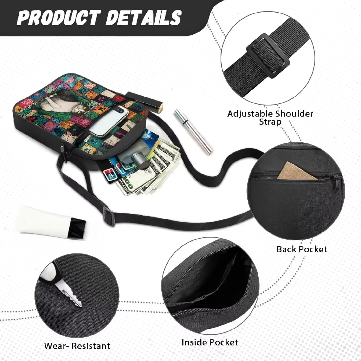 Suobstales Crossbody Bag for Women Men Small Messenger Bag Shoulder Bag Fanny Pack Purse Satchel Bag with Zipper Closure