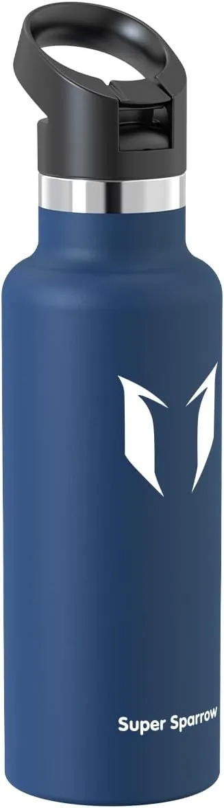 Super Sparrow Water Bottle Insulated - 17 Oz / 25 Oz / 32 Oz - Standard Mouth FlipFlow Flask - BPA Free, Leak Proof Drink Bottle- Ergonomic Straw Water Bottle for Work, Gym, Travel, Sports, Outdoor