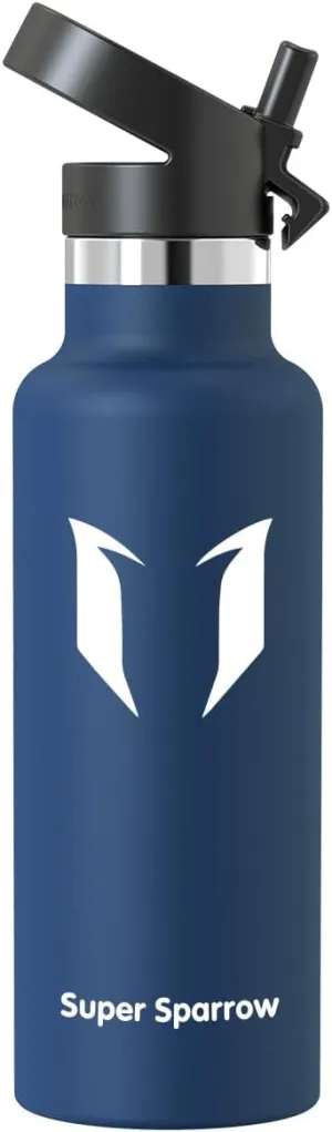 Super Sparrow Water Bottle Insulated - 17 Oz / 25 Oz / 32 Oz - Standard Mouth FlipFlow Flask - BPA Free, Leak Proof Drink Bottle- Ergonomic Straw Water Bottle for Work, Gym, Travel, Sports, Outdoor