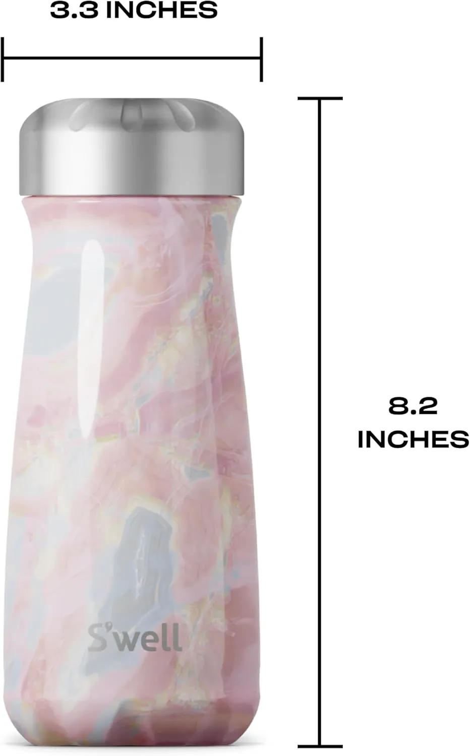 S'well Stainless Steel Traveler, 16oz, Geode Rose, Triple Layered Vacuum Insulated Containers Keeps Drinks Cold for 24 Hours and Hot for 12, BPA Free, Easy Carrying On the Go
