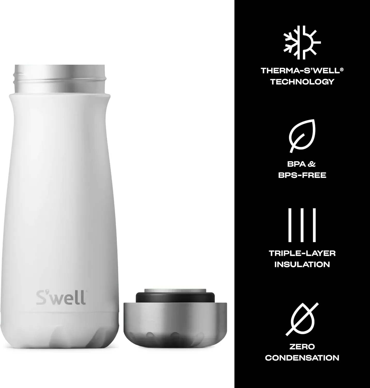 S'well Stainless Steel Traveler, 16oz, Moonstone, Triple Layered Vacuum Insulated Containers Keeps Drinks Cold for 24 Hours and Hot for 12, BPA Free, Easy Carrying On the Go