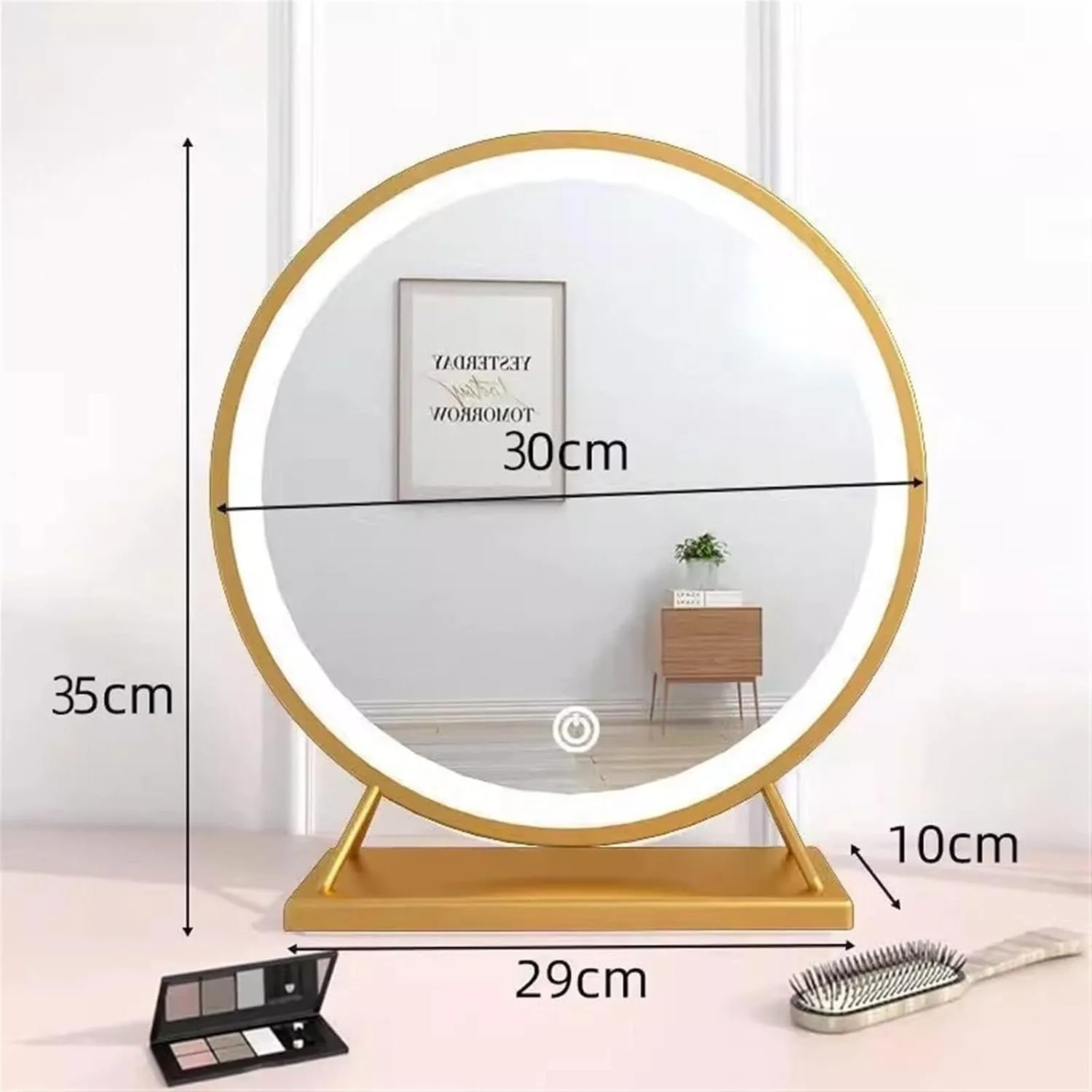 Table Mirror Desktop Led Makeup Mirror with Lights Girls Bedroom Smart Dresser Large Mirror Wind Home Makeup Mirror Tabletop Cosmetic Mirror(30CM)