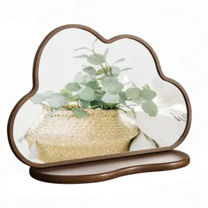 Tabletop Vanity Mirror, Irregular Cloud-Shaped Desk Mirror, 90° Adjustable,20x30CM Wooden Makeup Mirror, Portable Removable Travel Mirror,HD Cosmetic Mirror,3 Colours(Color:Walnut)