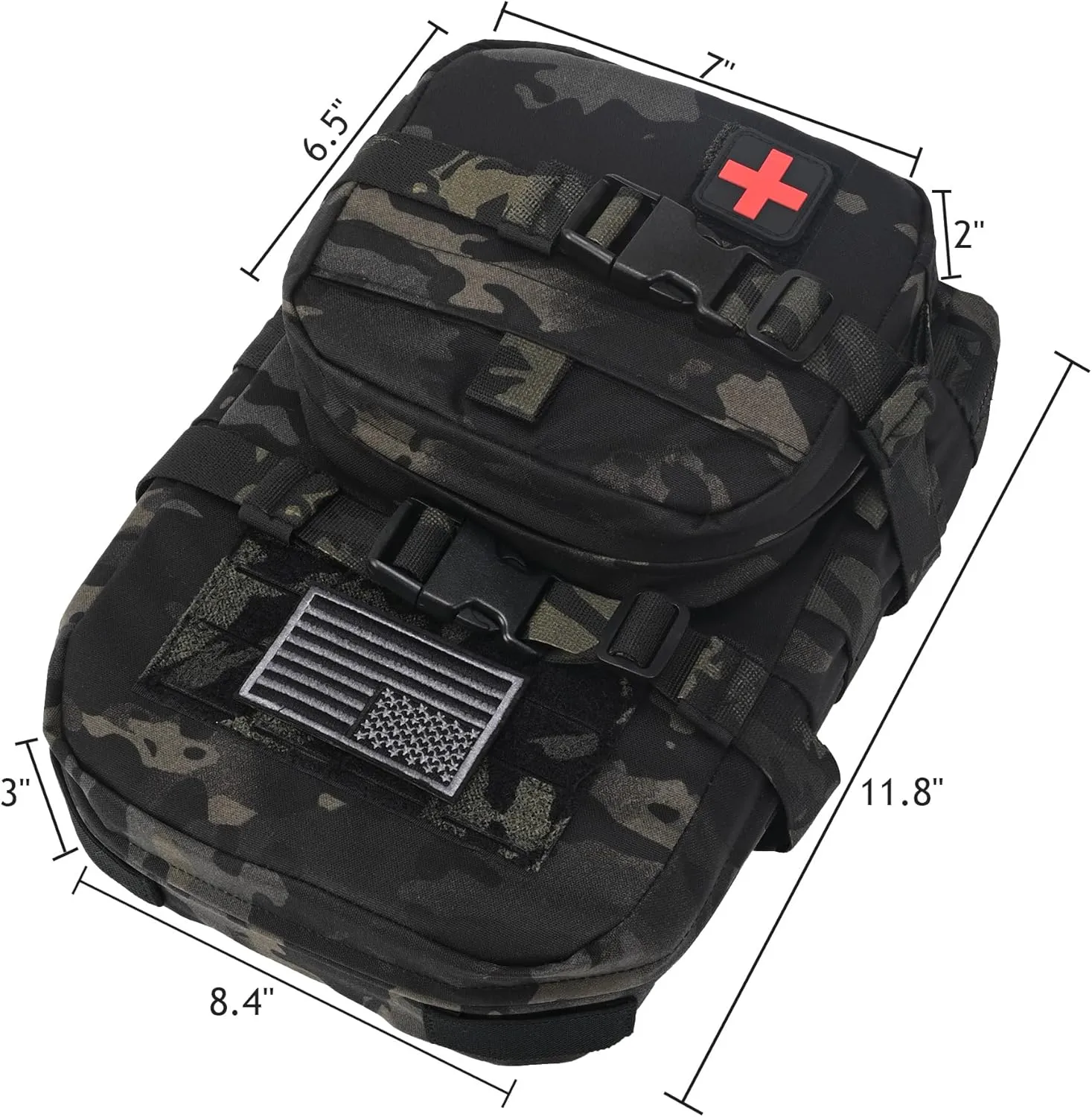 Tactical Mini Molle Hydration Pack,Molle Hydration Carrier with IFAK Pouch&US Flag&Med Patch,Hydropack for 2L Water Bladder