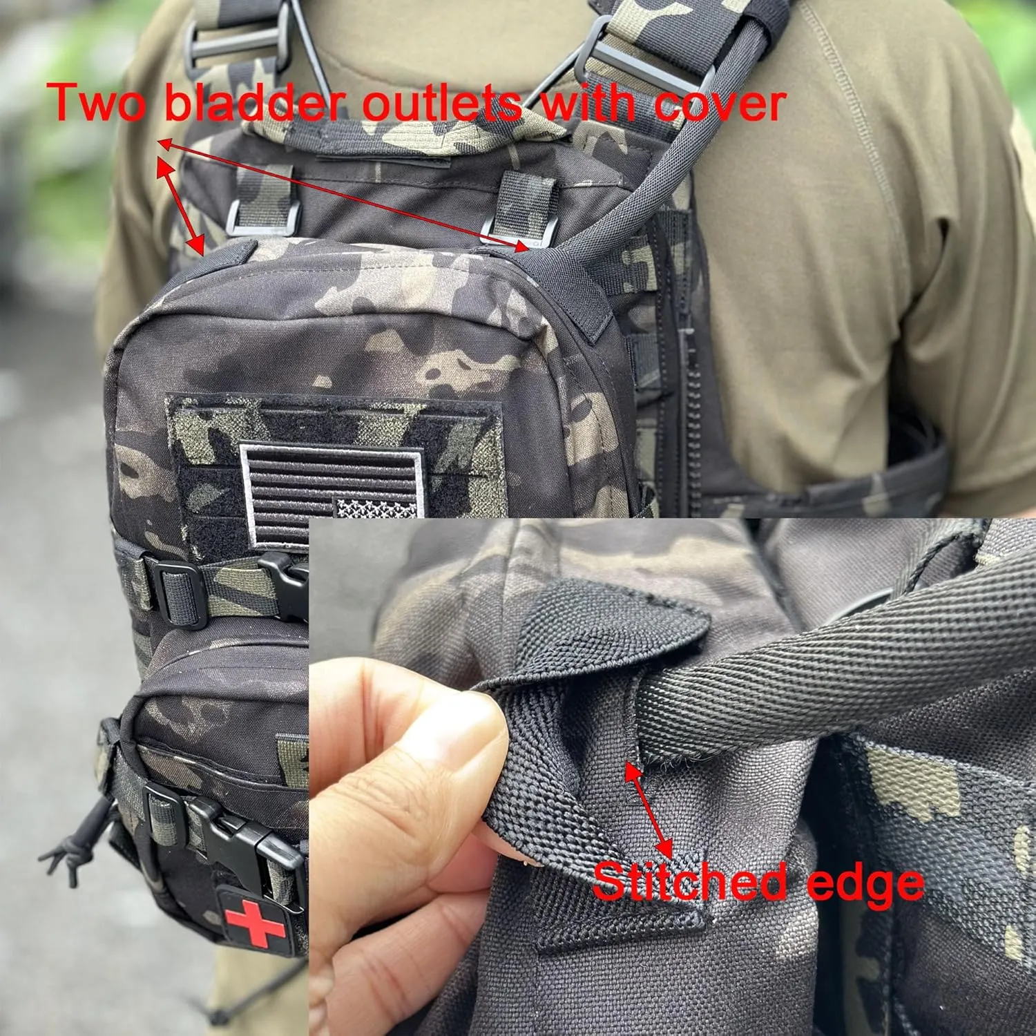Tactical Mini Molle Hydration Pack,Molle Hydration Carrier with IFAK Pouch&US Flag&Med Patch,Hydropack for 2L Water Bladder