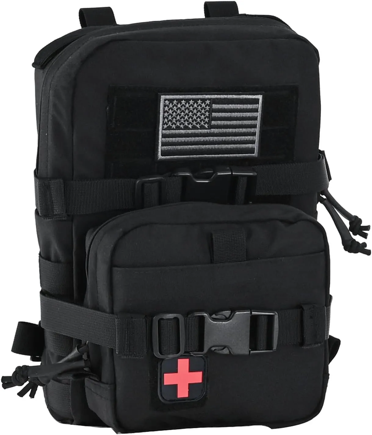 Tactical Mini Molle Hydration Pack,Molle Hydration Carrier with IFAK Pouch&US Flag&Med Patch,Hydropack for 2L Water Bladder