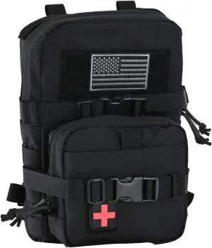 Tactical Mini Molle Hydration Pack,Molle Hydration Carrier with IFAK Pouch&US Flag&Med Patch,Hydropack for 2L Water Bladder