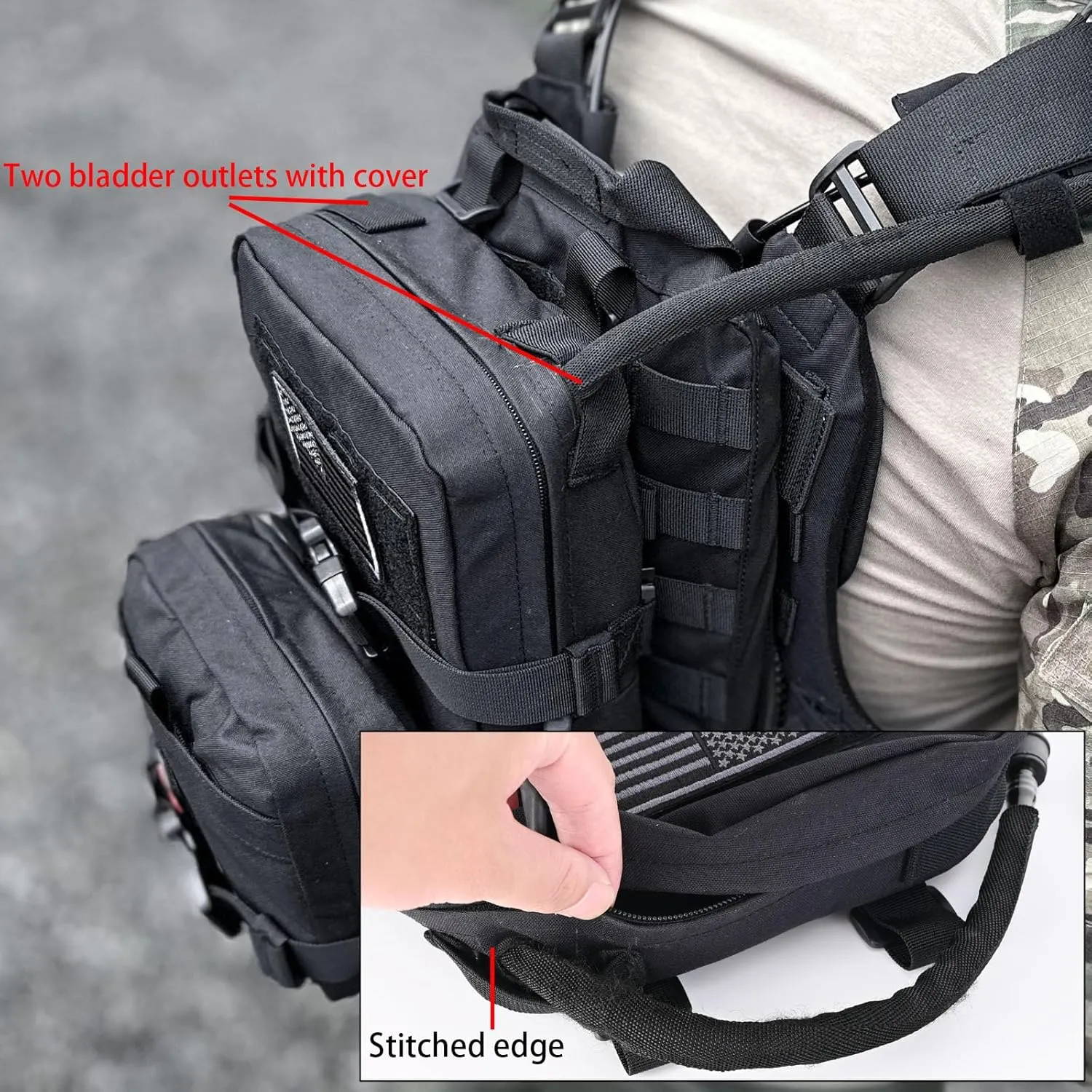 Tactical Mini Molle Hydration Pack,Molle Hydration Carrier with IFAK Pouch&US Flag&Med Patch,Hydropack for 2L Water Bladder