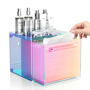 TAINESS Rainbow Disposable Facial Towel Storage Box Acrylic Towel Container Compatible with Clean Skin Club Clean Towel XL Wall-Mounted Face Towel Organizer with Drawer(Excluding Facial Towels)